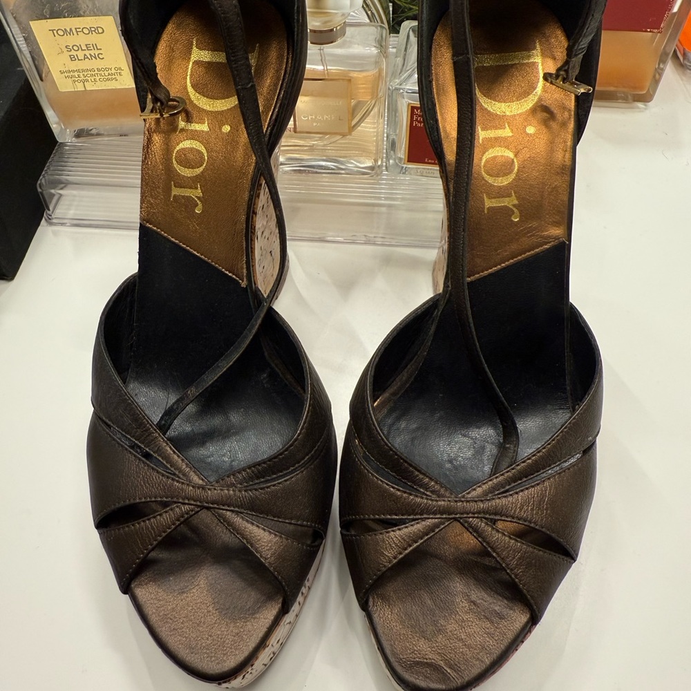 Dior Women's Bronze - Brown Strappy Wedge Heel